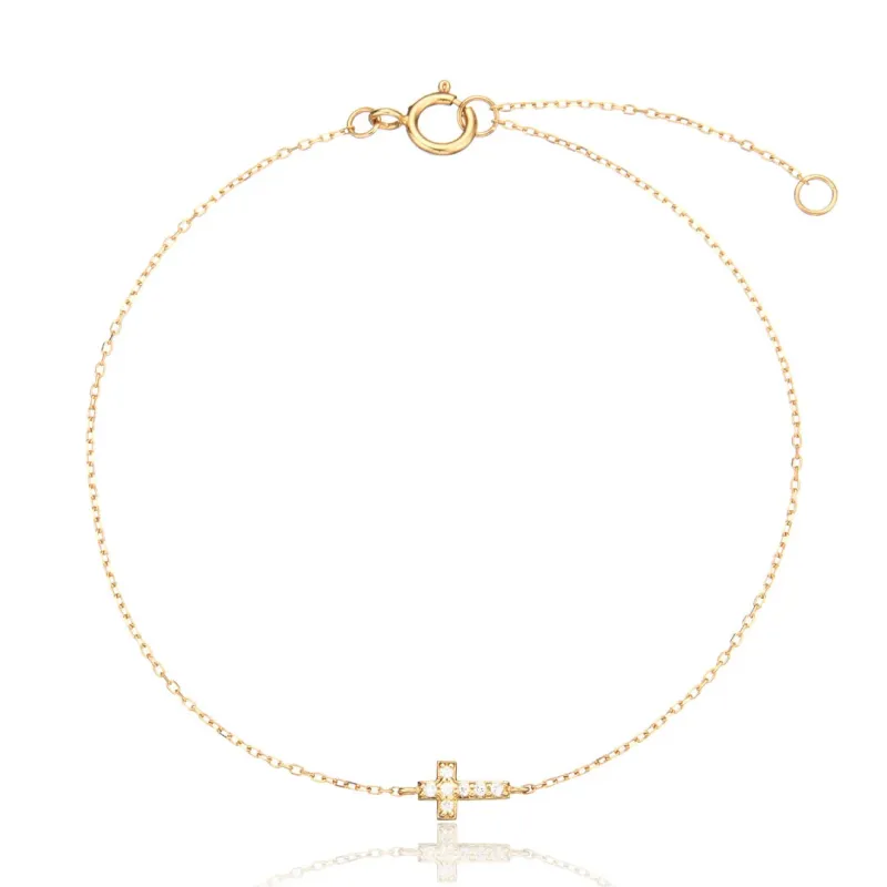 Solid Gold Genuine Diamond Tiny Cross Bracelet sold by Lily & Roo
