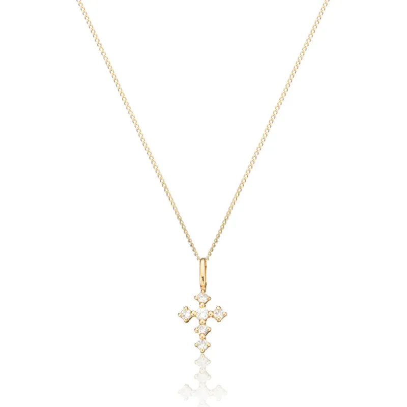 Solid Gold Brilliant Genuine Diamond Tiny Cross Necklace sold by Lily & Roo