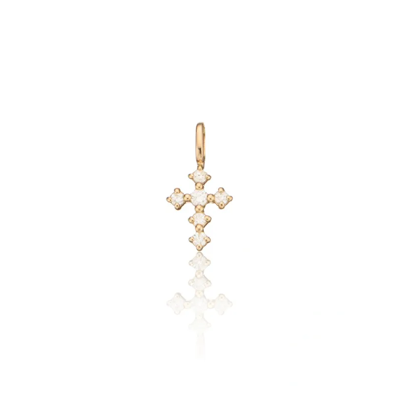 Solid Gold Individual Brilliant Genuine Diamond Tiny Cross Charm sold by Lily & Roo
