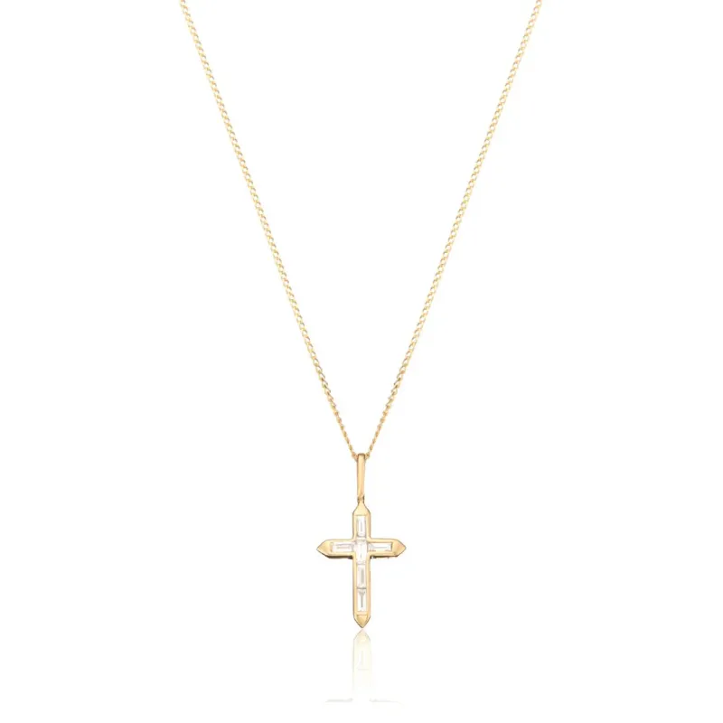 Solid Gold Baguette Genuine Diamond Tiny Cross Necklace sold by Lily & Roo