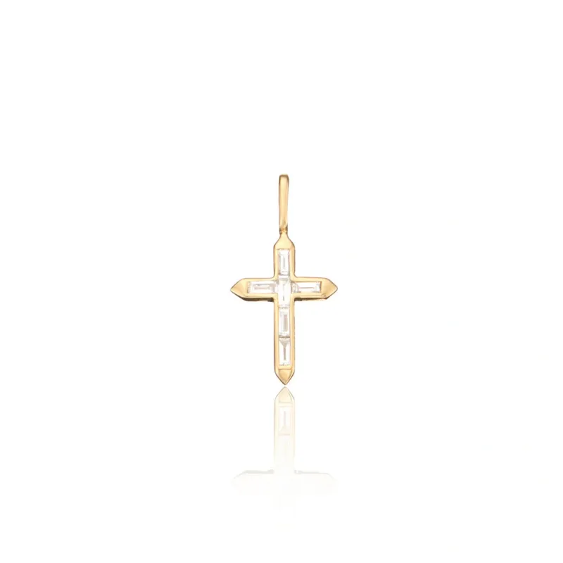 Solid Gold Individual Baguette Genuine Diamond Tiny Cross Charm sold by Lily & Roo
