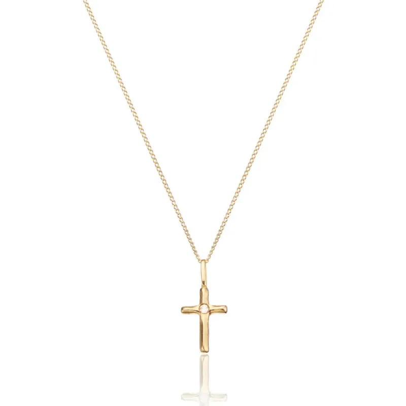 Solid Gold Single Genuine Diamond Tiny Cross Necklace sold by Lily & Roo