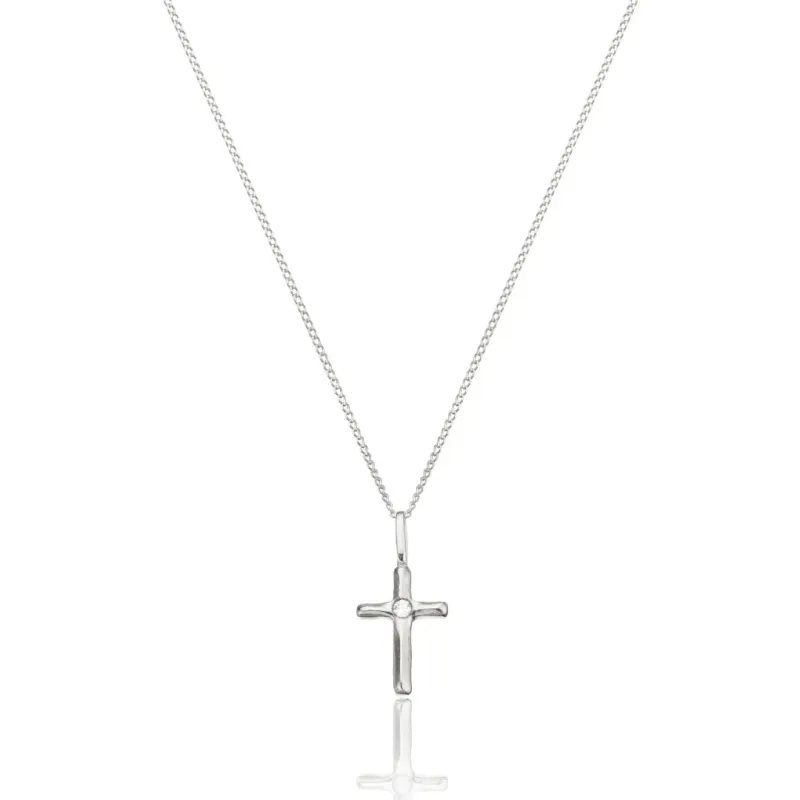 Solid White Gold Single Genuine Diamond Tiny Cross Necklace sold by Lily & Roo