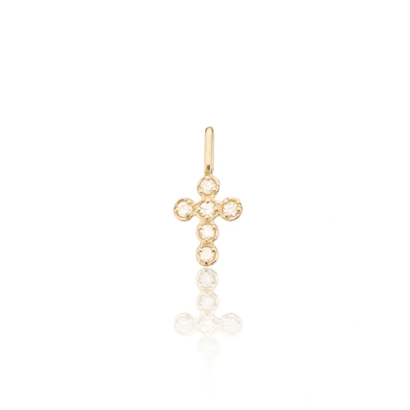 Solid Gold Individual Genuine Diamond Rounded Tiny Cross Charm sold by Lily & Roo