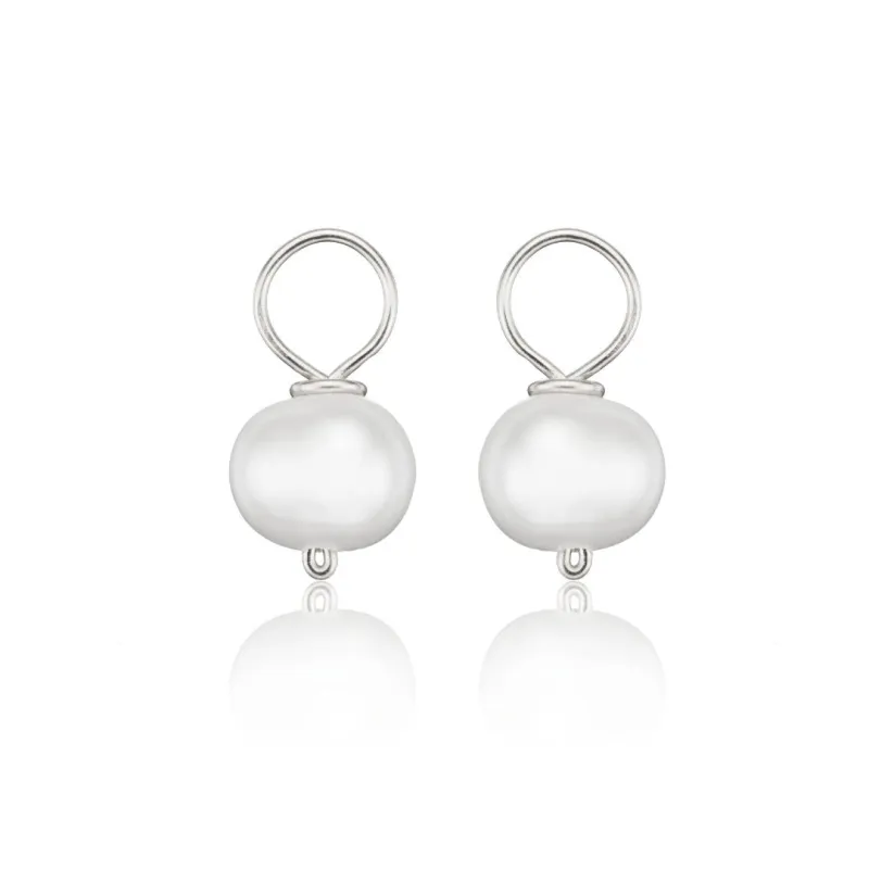 Solid White Gold Small Pearl Drop Pair sold by Lily & Roo