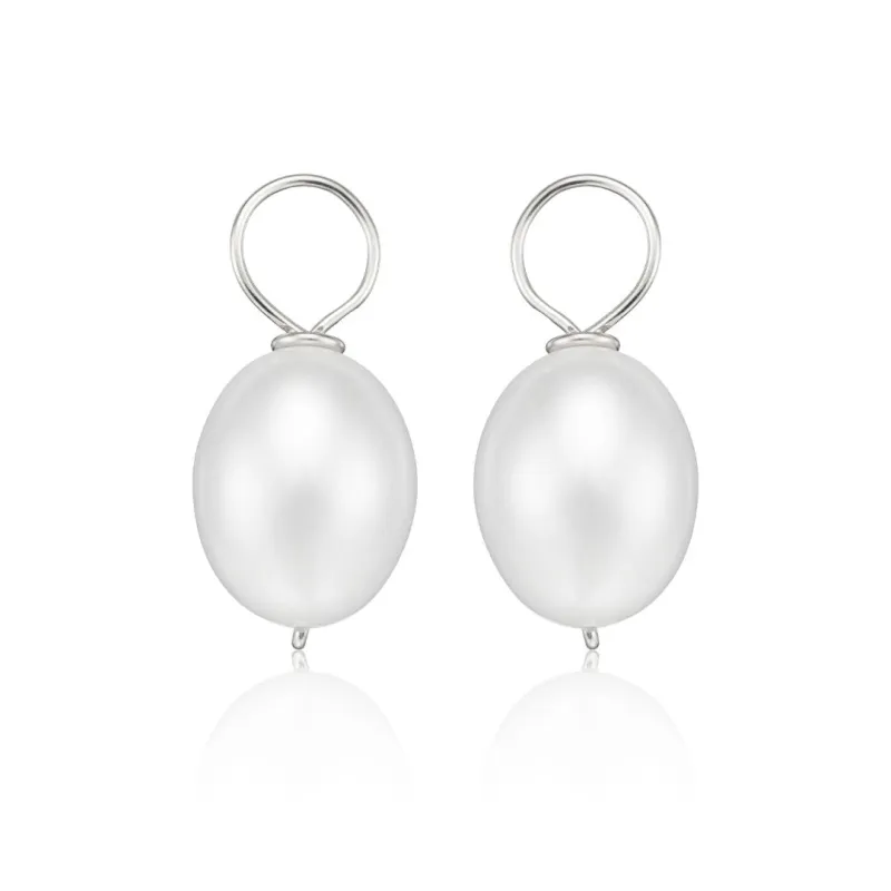 Solid White Gold Large Pearl Drop Pair made by Lily & Roo