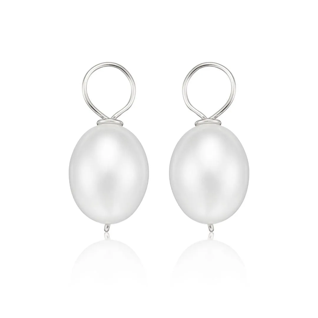 Solid White Gold Large Pearl Drop Pair sold by Lily & Roo