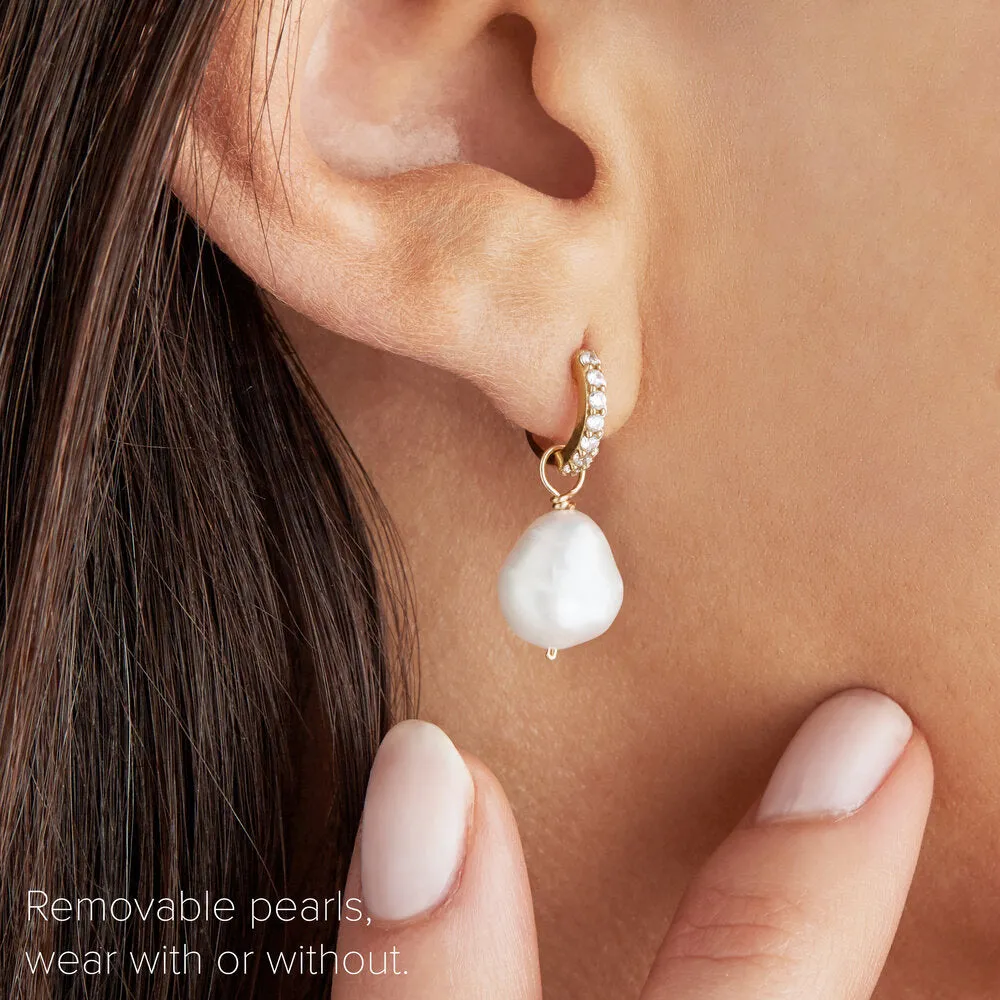 Solid White Gold Large Pearl Drop Pair sold by Lily & Roo product image thumbnail 2