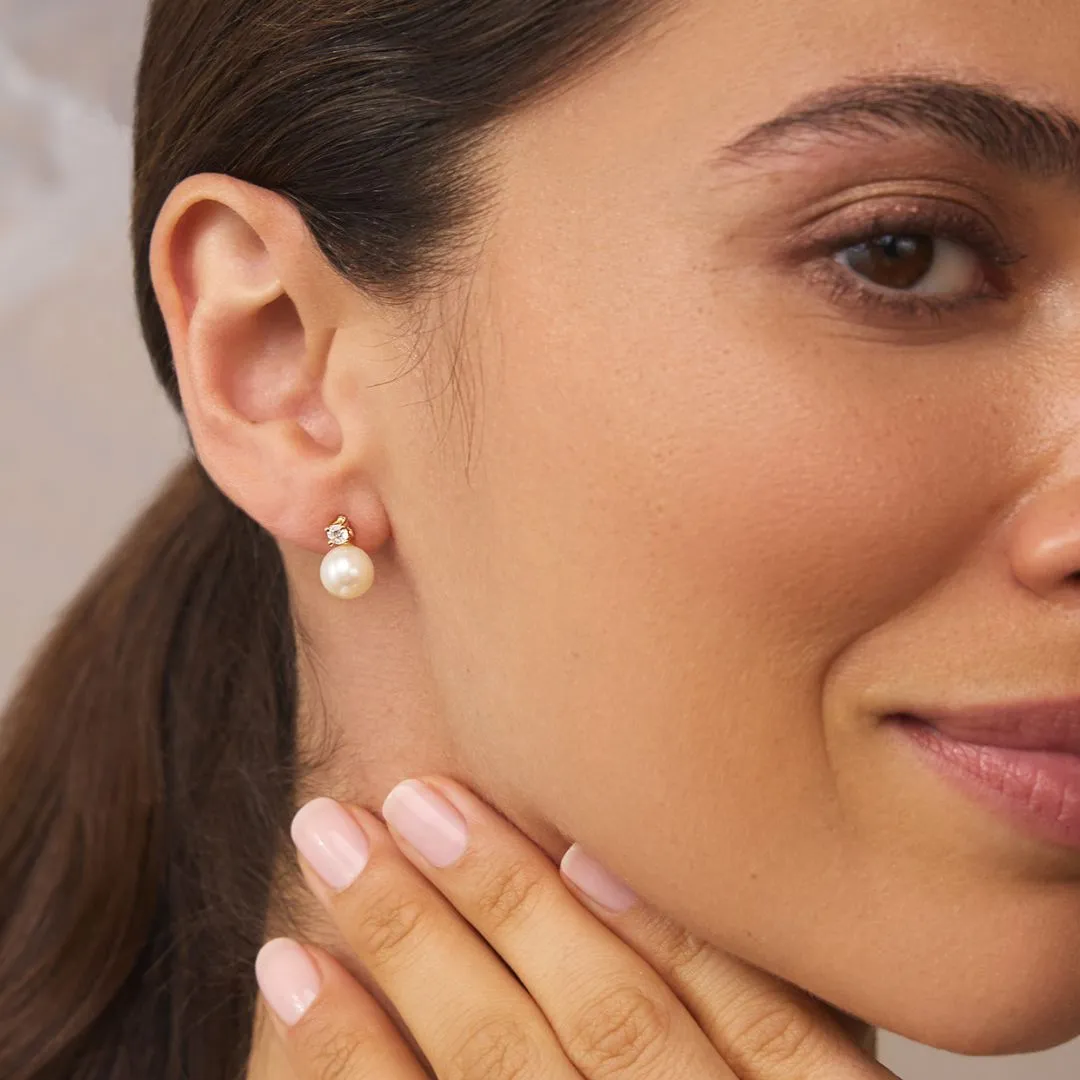 Silver Diamond Style and Pearl Stud Earrings sold by Lily & Roo product image thumbnail 4