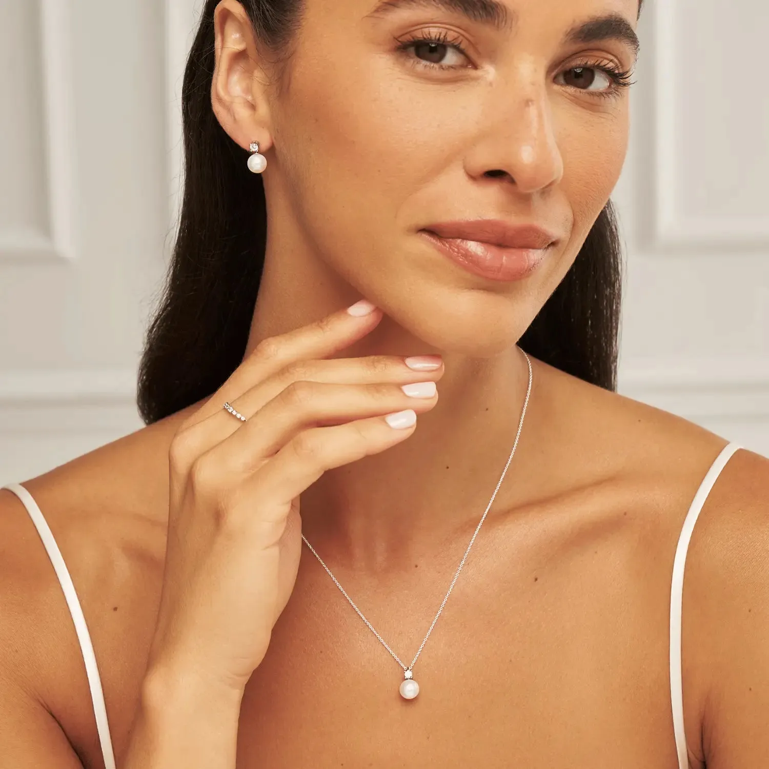 Silver Diamond Style and Pearl Stud Earrings sold by Lily & Roo product image thumbnail 3