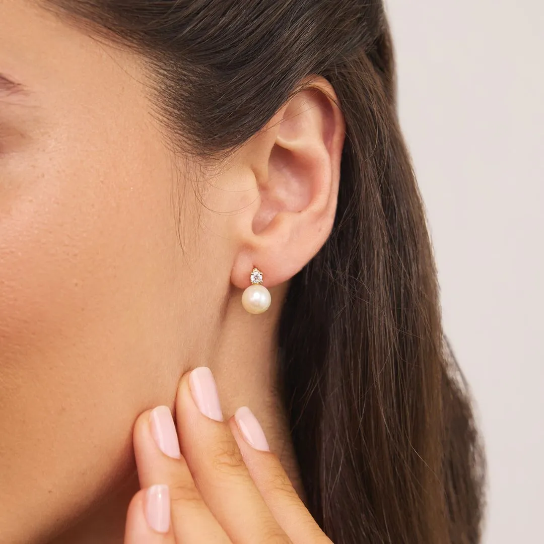 Gold Diamond Style and Pearl Stud Earrings sold by Lily & Roo product image thumbnail 2