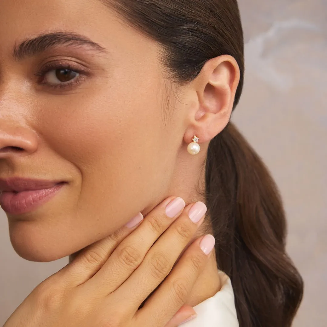 Gold Diamond Style and Pearl Stud Earrings sold by Lily & Roo product image thumbnail 3