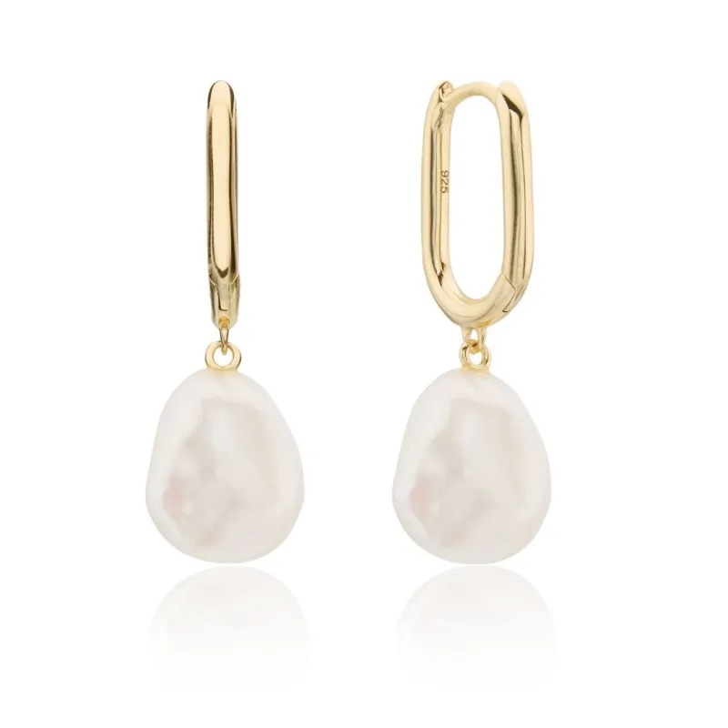 Gold Squared Hoop Baroque Pearl Drop Earrings sold by Lily & Roo