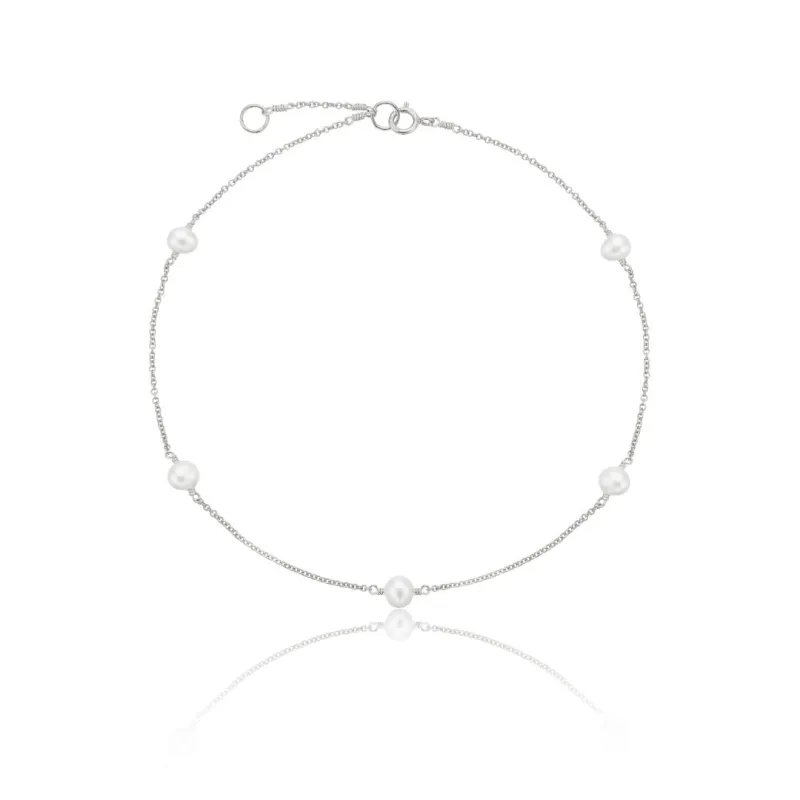Solid White Gold Five Pearl Anklet sold by Lily & Roo