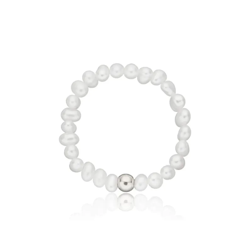 Silver Small Pearl Beaded Ring sold by Lily & Roo