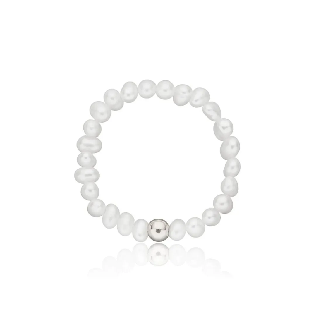 Silver Small Pearl Beaded Ring sold by Lily & Roo