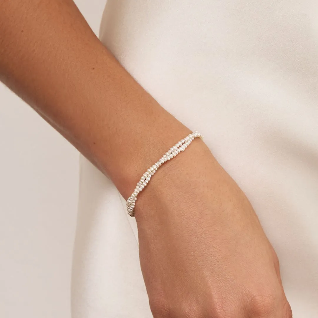 Silver Layered Small Pearl Bracelet sold by Lily & Roo product image thumbnail 2