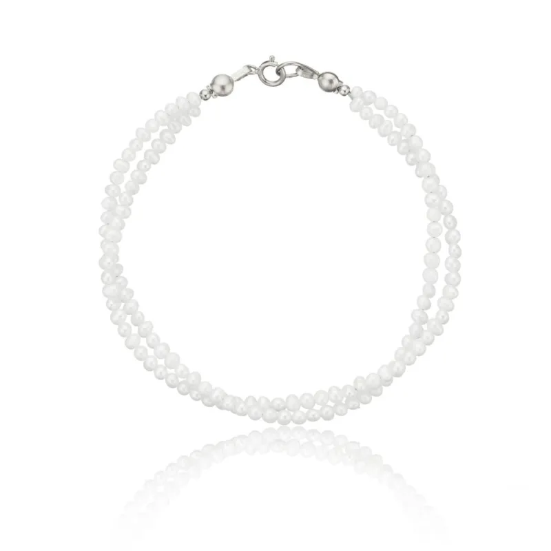 Silver Layered Small Pearl Bracelet sold by Lily & Roo