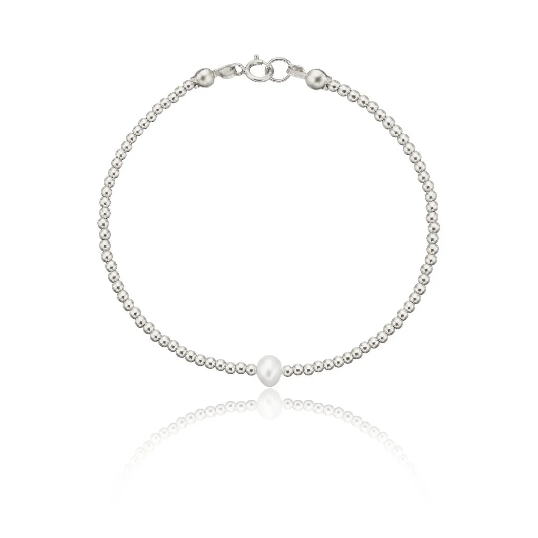 Silver Beaded Single Pearl Bracelet sold by Lily & Roo
