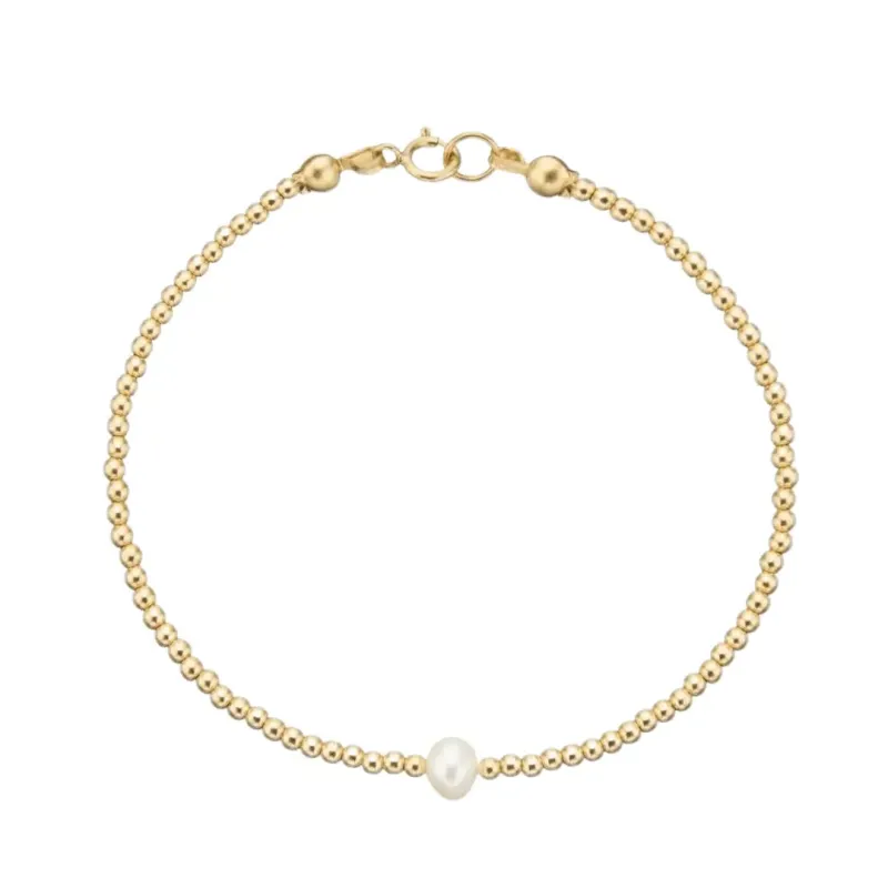 Gold Beaded Single Pearl Bracelet sold by Lily & Roo