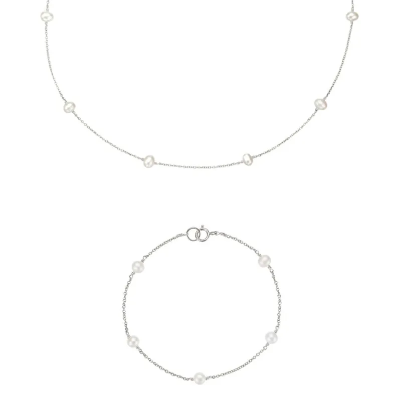 Silver Ten Pearl Choker and Five Pearl Bracelet Gift Set made by Lily & Roo
