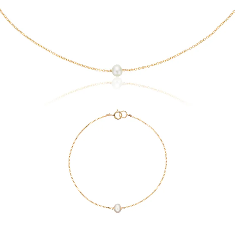 Gold Single Pearl Choker and Bracelet Gift Set sold by Lily & Roo