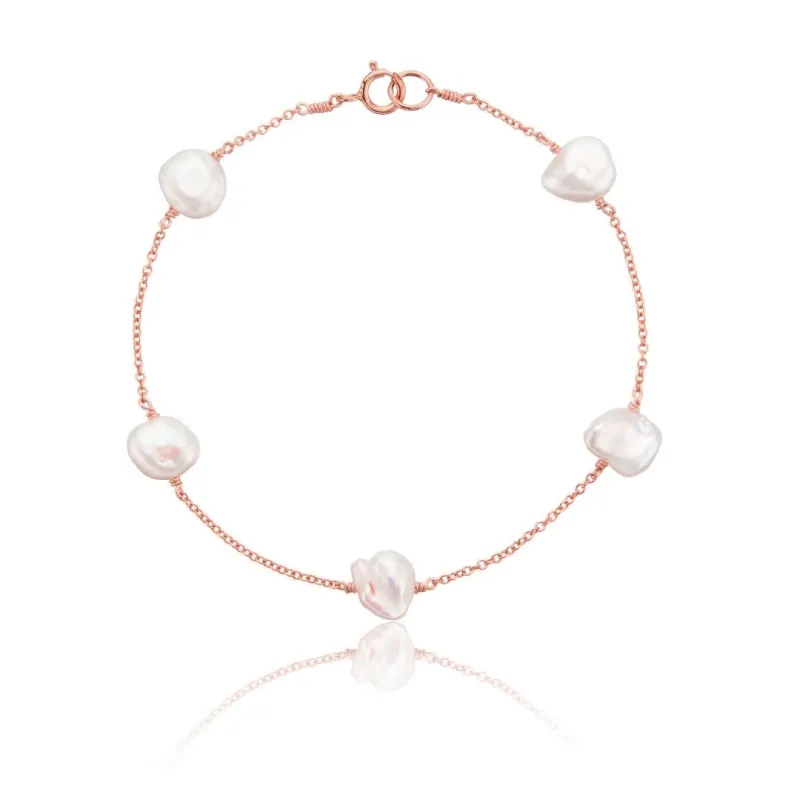Rose Gold Five Baroque Pearl Bracelet made by Lily & Roo