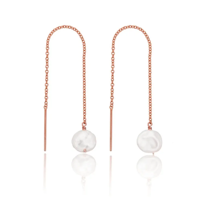 Rose Gold Baroque Pearl Ear Threaders sold by Lily & Roo