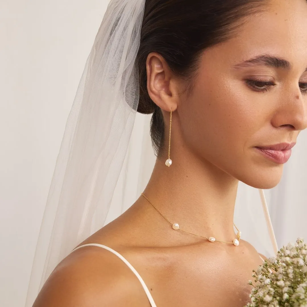 Rose Gold Baroque Pearl Ear Threaders sold by Lily & Roo product image thumbnail 4