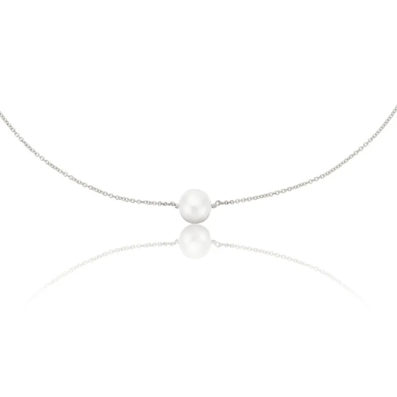 Silver Medium Single Pearl Choker sold by Lily & Roo