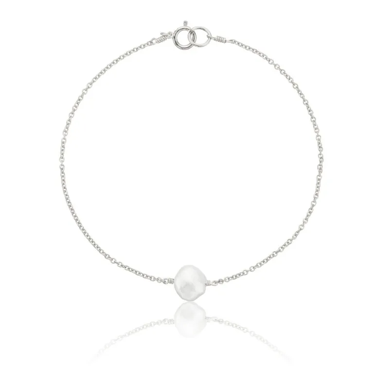 Solid White Gold Single Baroque Pearl Bracelet sold by Lily & Roo