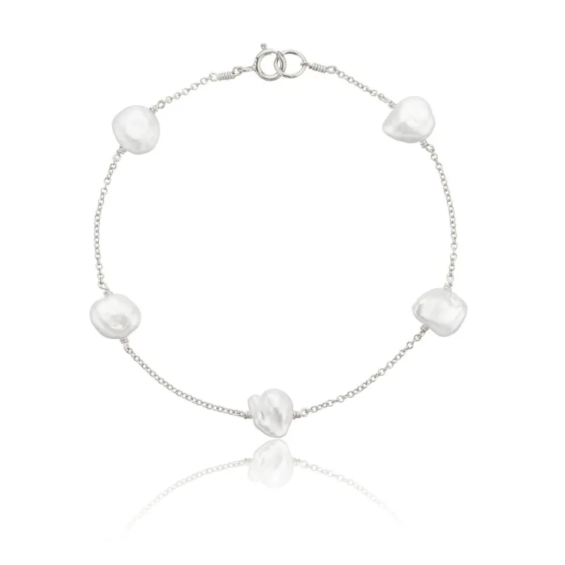 Solid White Gold Five Baroque Pearl Bracelet sold by Lily & Roo