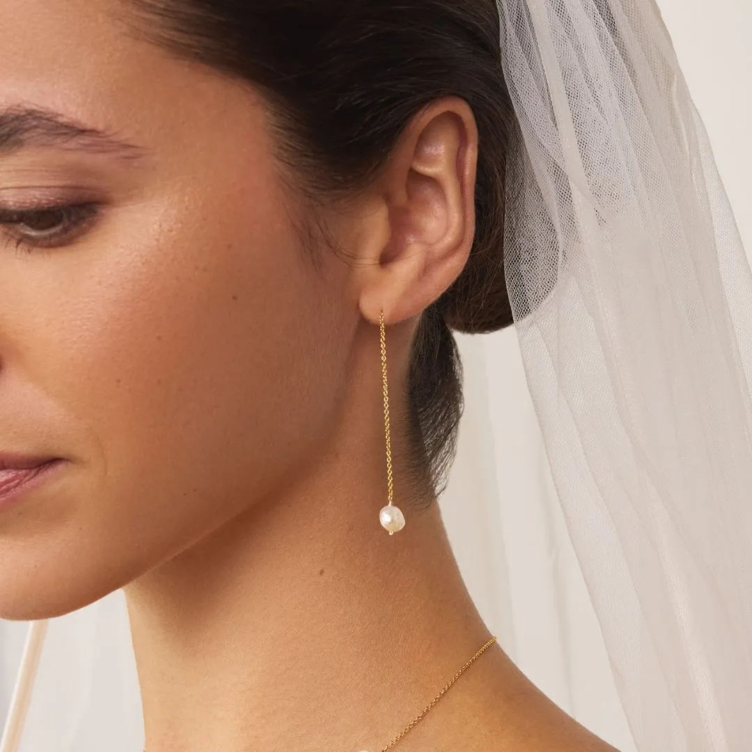 Gold Baroque Pearl Ear Threaders sold by Lily & Roo product image thumbnail 2