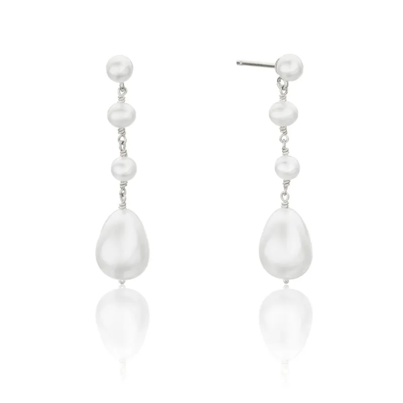 Silver Multi Pearl Drop Earrings sold by Lily & Roo