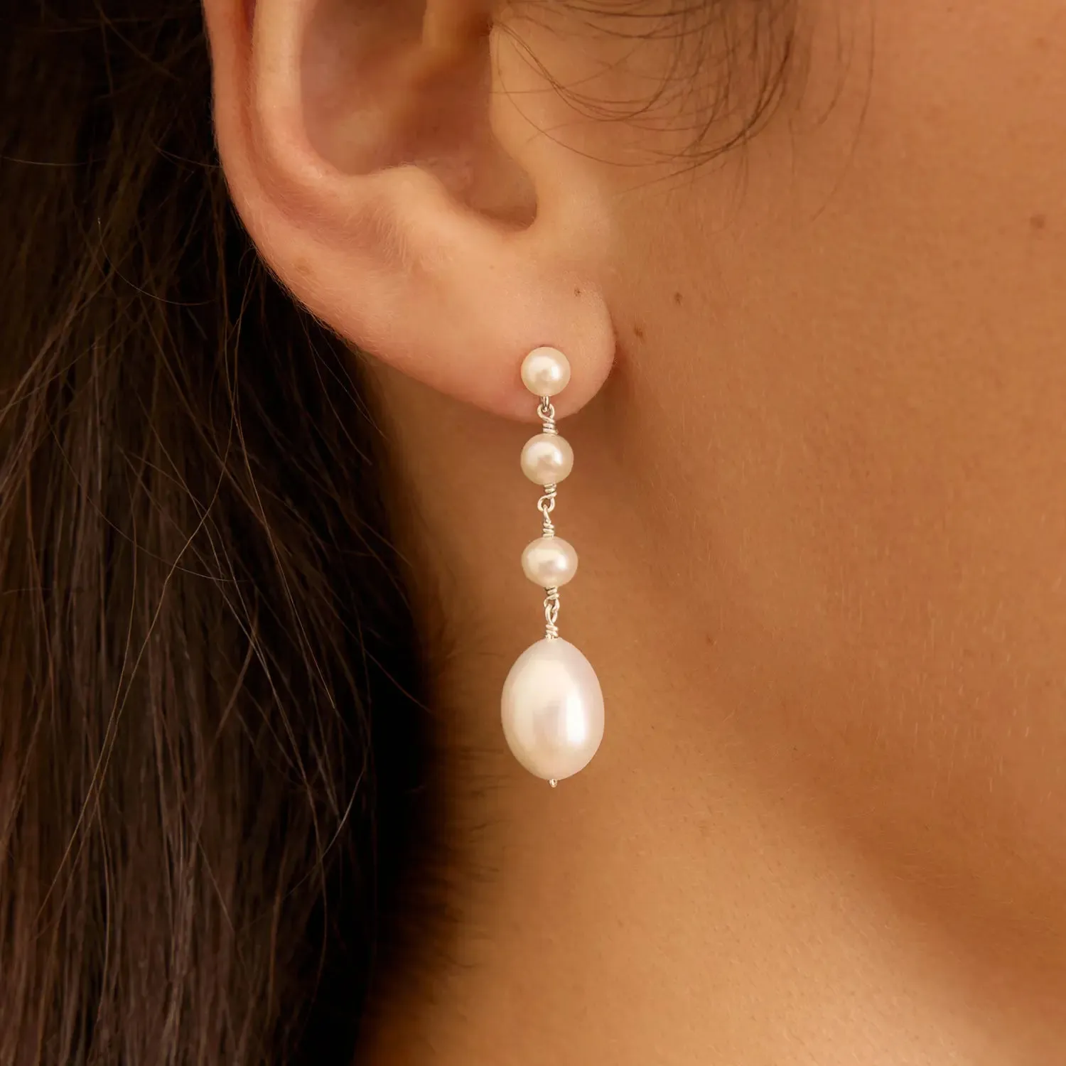 Silver Multi Pearl Drop Earrings sold by Lily & Roo product image thumbnail 2