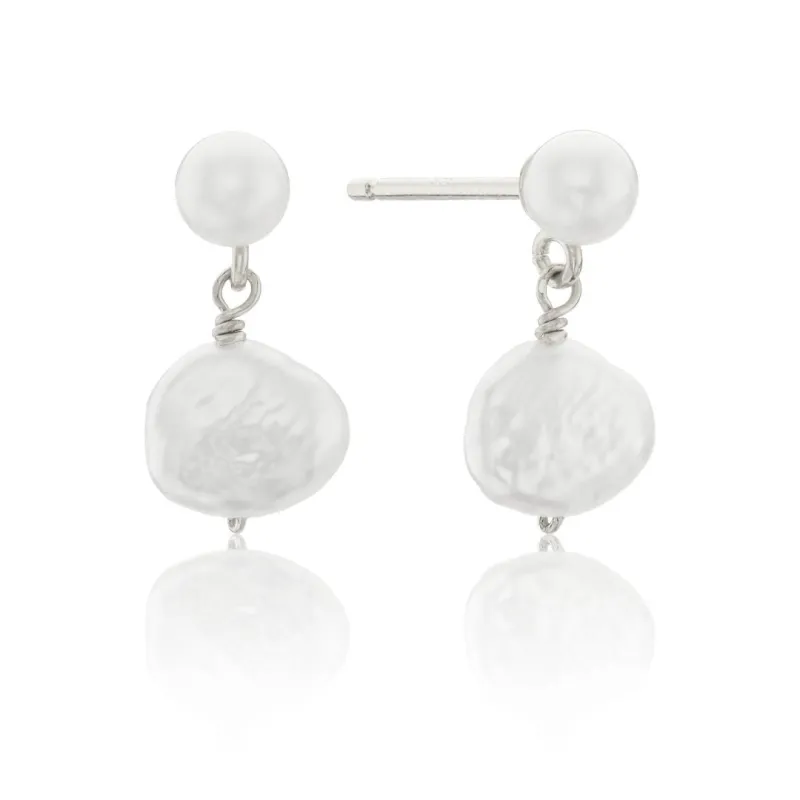 Silver Double Baroque Pearl Drop Stud Earrings sold by Lily & Roo