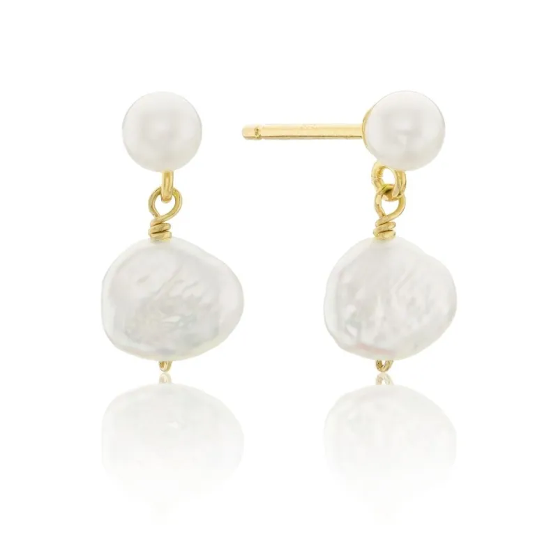Gold Double Baroque Pearl Drop Stud Earrings sold by Lily & Roo