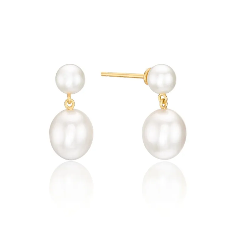 Gold Double Pearl Drop Stud Earrings sold by Lily & Roo