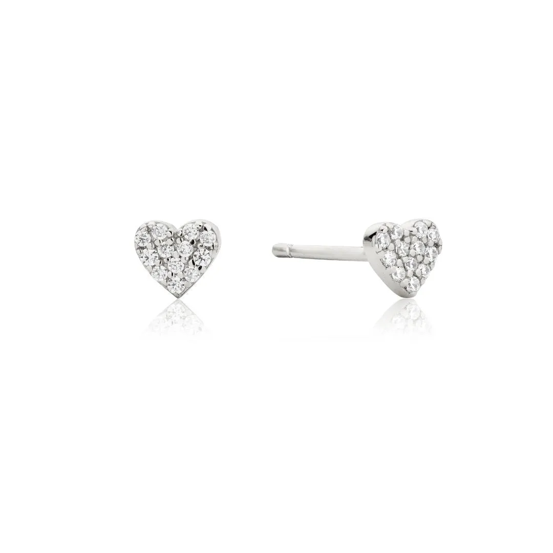 Silver Diamond Style Cluster Heart Stud Earrings sold by Lily & Roo