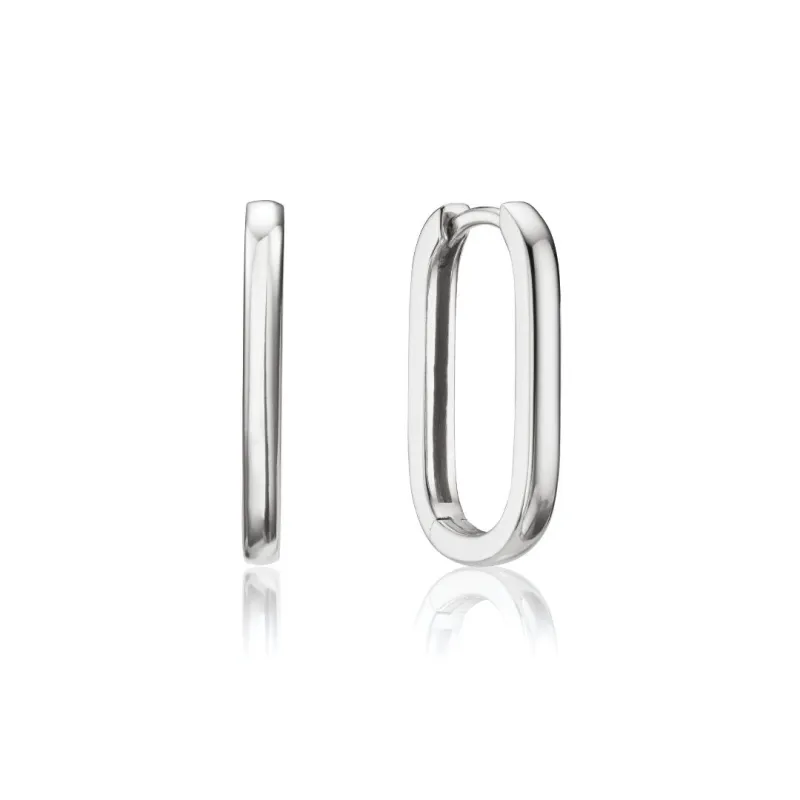 Silver Long Thin Plain Rectangle Hoop Earrings sold by Lily & Roo