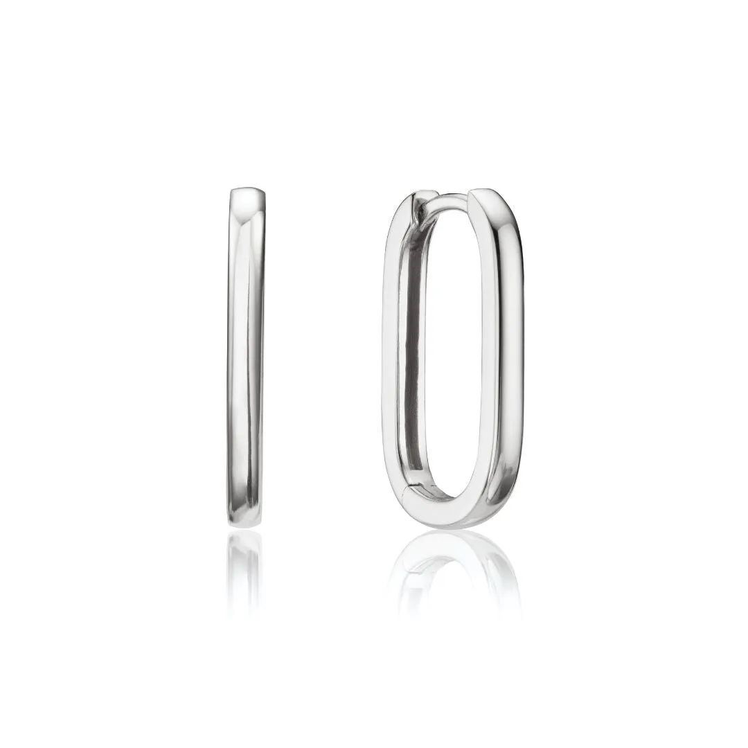 Silver Long Thin Plain Rectangle Hoop Earrings sold by Lily & Roo
