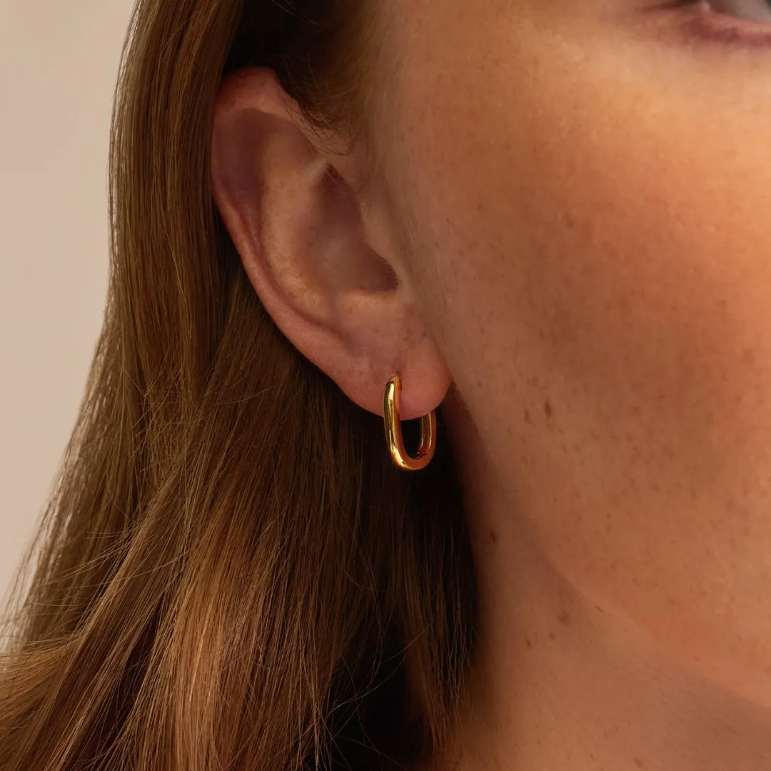 Gold Thin Plain Rectangle Hoop Earrings sold by Lily & Roo product image thumbnail 2