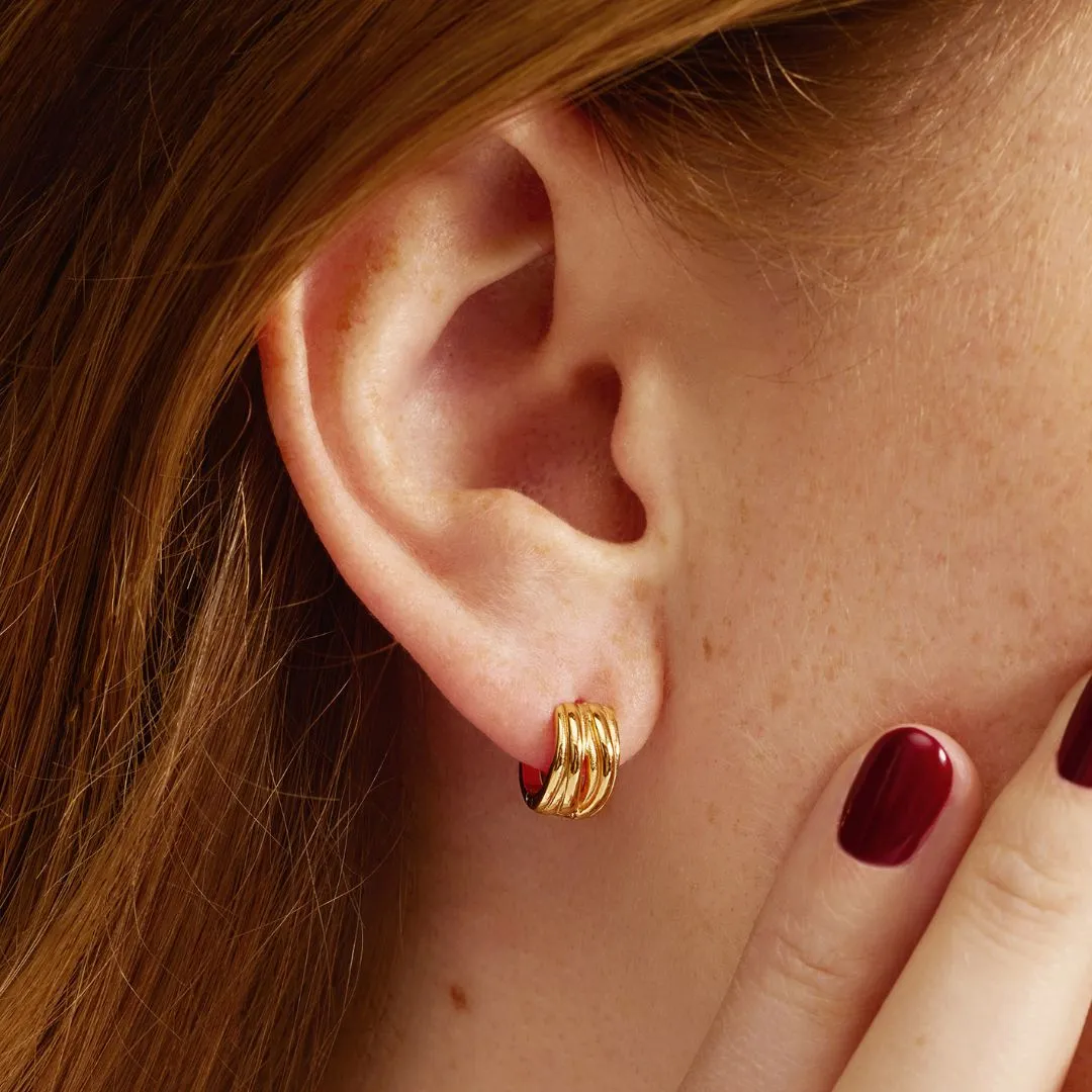 Gold Chunky Ribbed Huggie Hoop Earrings sold by Lily & Roo product image thumbnail 4