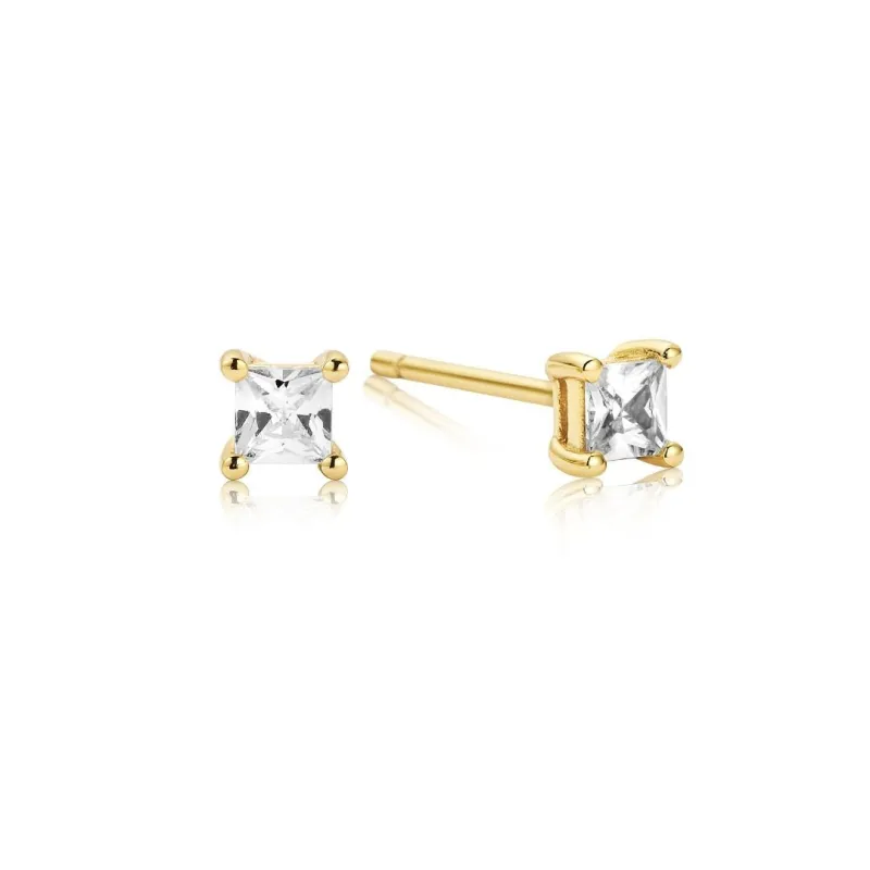 Gold Princess Diamond Style Square Stud Earrings sold by Lily & Roo
