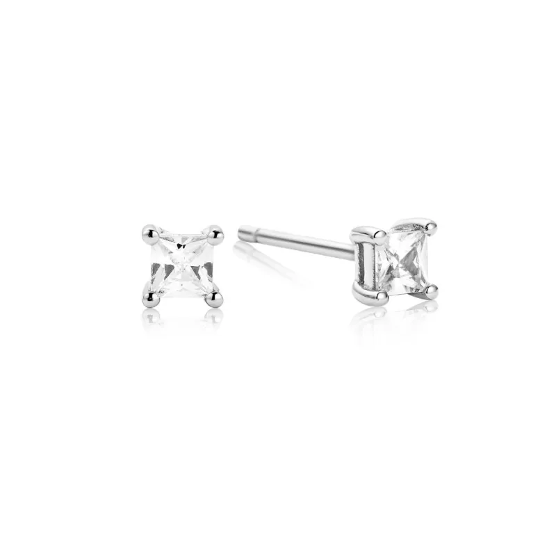 Silver Princess Diamond Style Square Stud Earrings made by Lily & Roo
