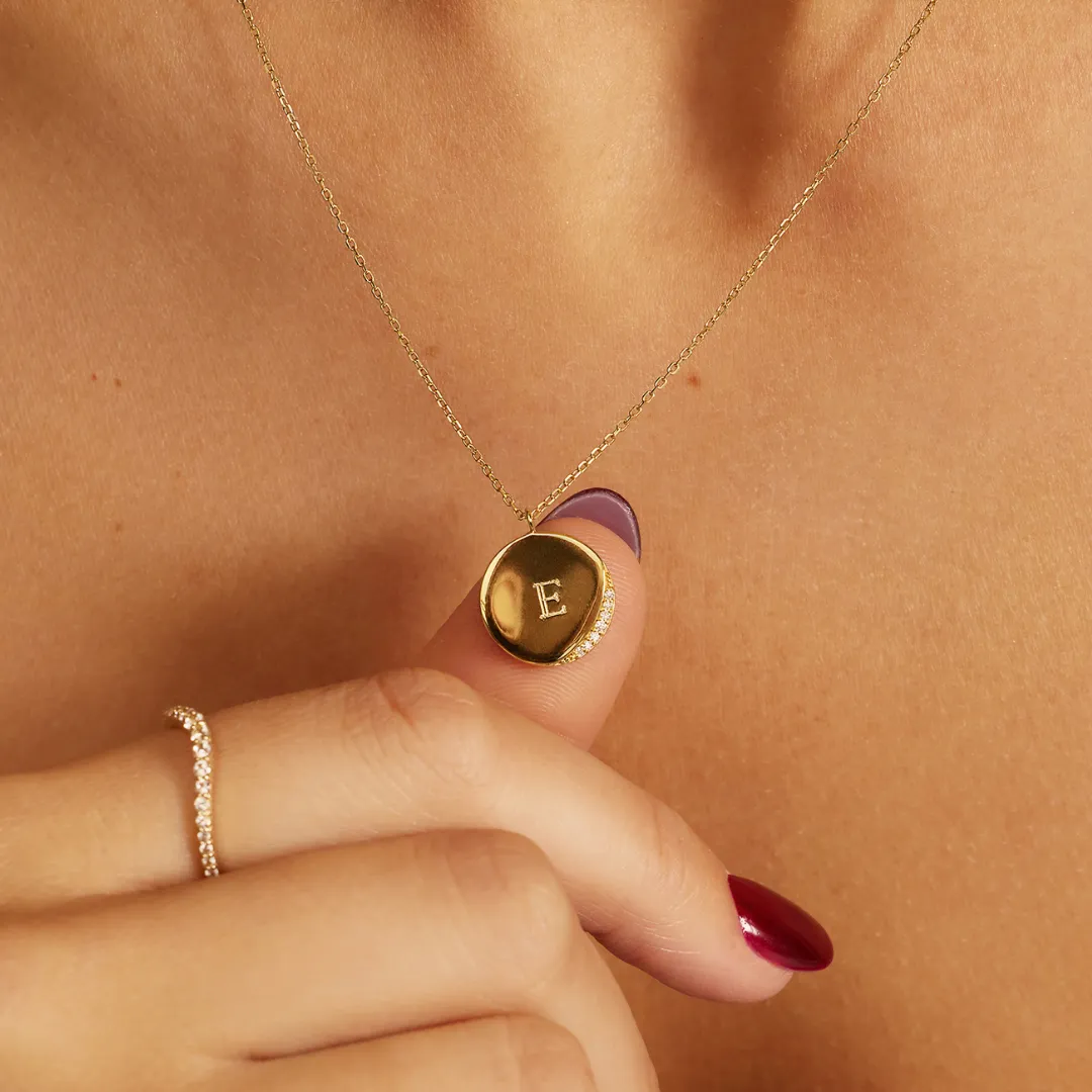 Silver Diamond Style Crescent Disc Necklace sold by Lily & Roo product image thumbnail 2