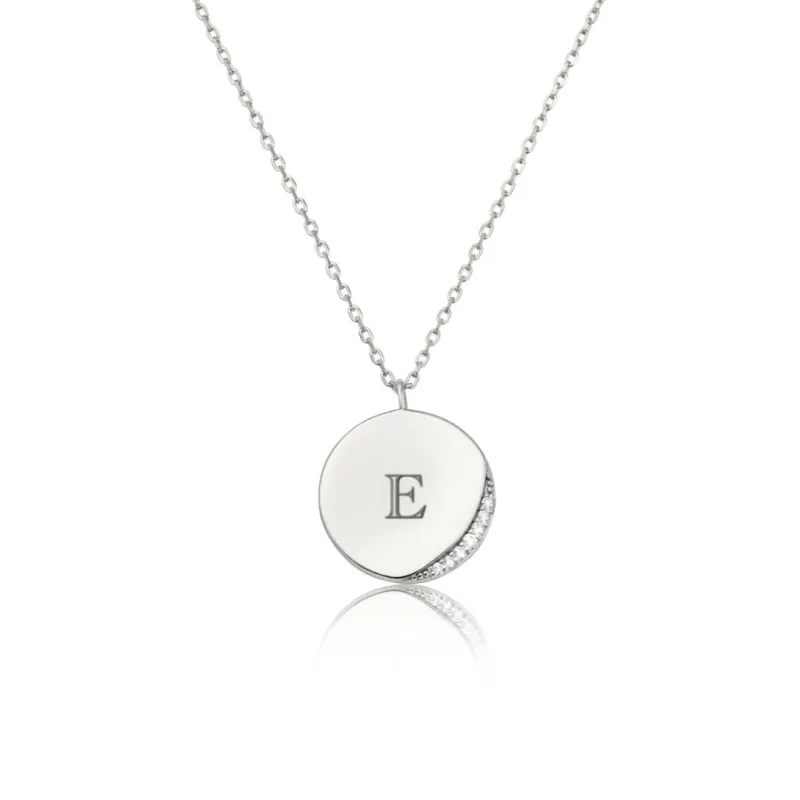 Silver Diamond Style Crescent Disc Necklace made by Lily & Roo
