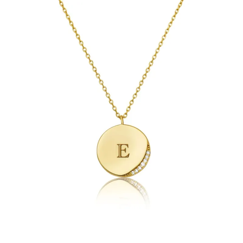 Gold Diamond Style Crescent Disc Necklace made by Lily & Roo