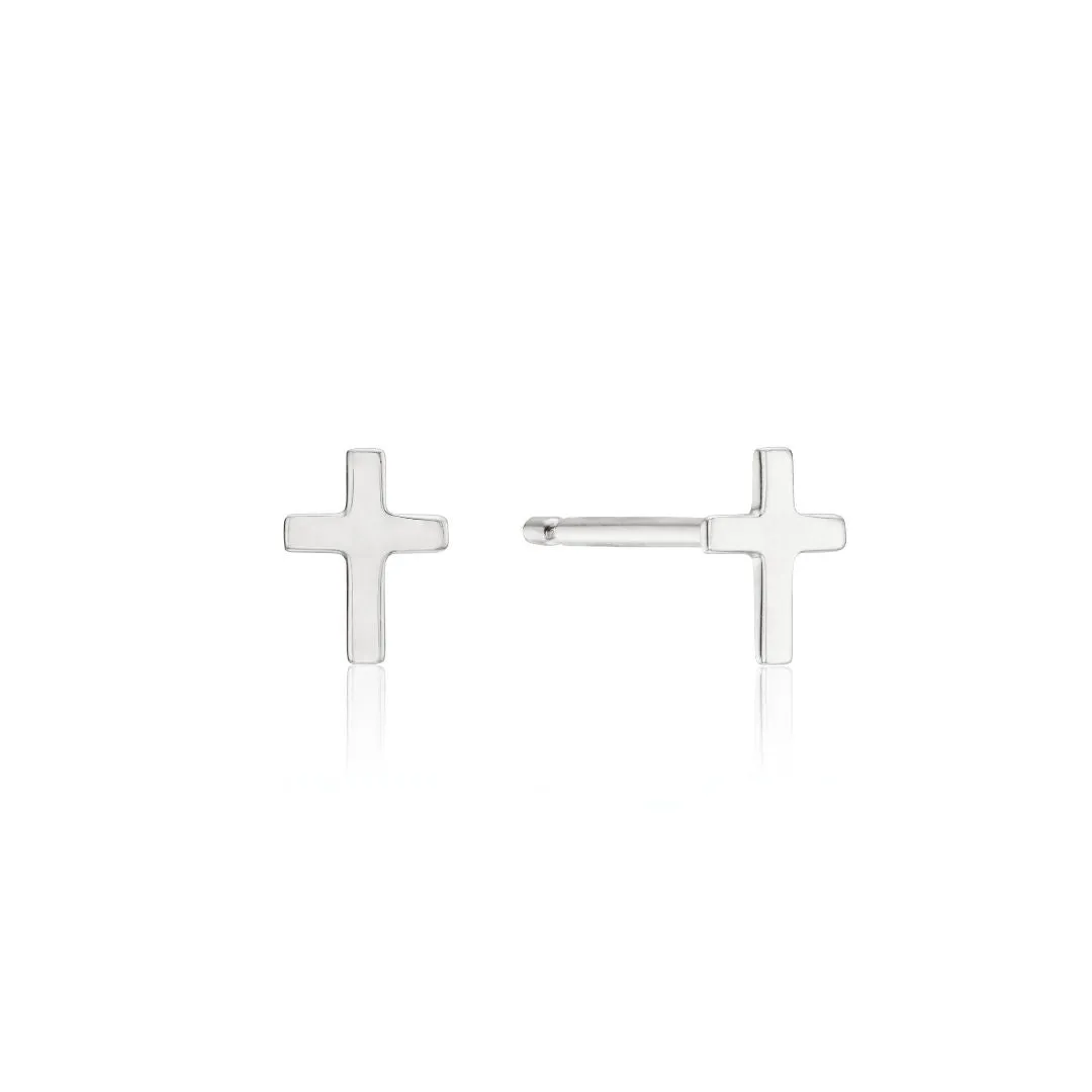 Silver Tiny Cross Stud Earrings sold by Lily & Roo
