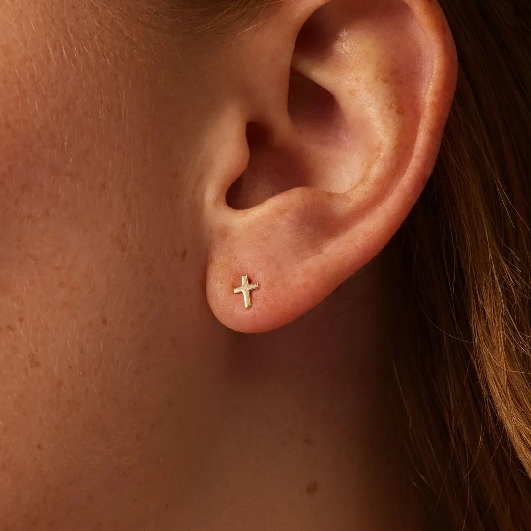 Silver Tiny Cross Stud Earrings sold by Lily & Roo product image thumbnail 4